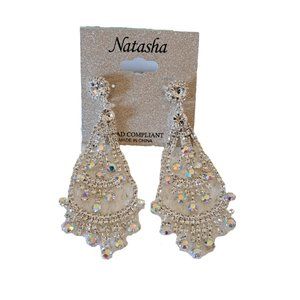 NWT Natasha Borealis & Clear Rhinestone Chandelier Earrings